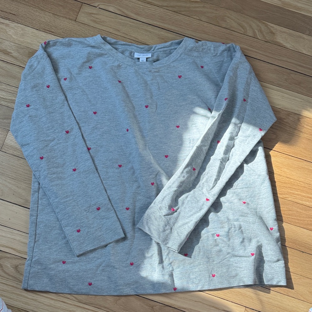 J. Jill Gray Long Sleeve Sweater with Pink Hearts